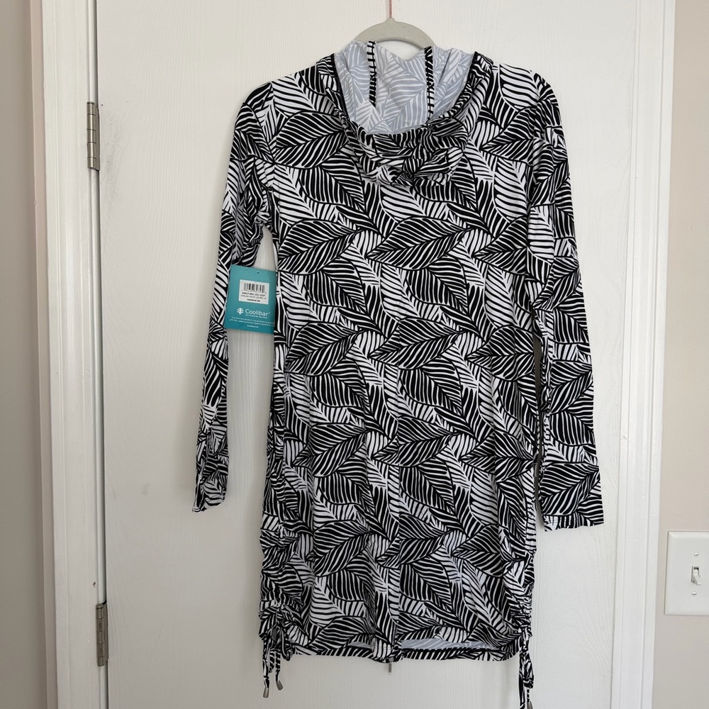 NWT Coolibar Wailea Black and White Hooded Swim Cover-Up UPF 50 Summer Beachwear - Picture 10 of 14